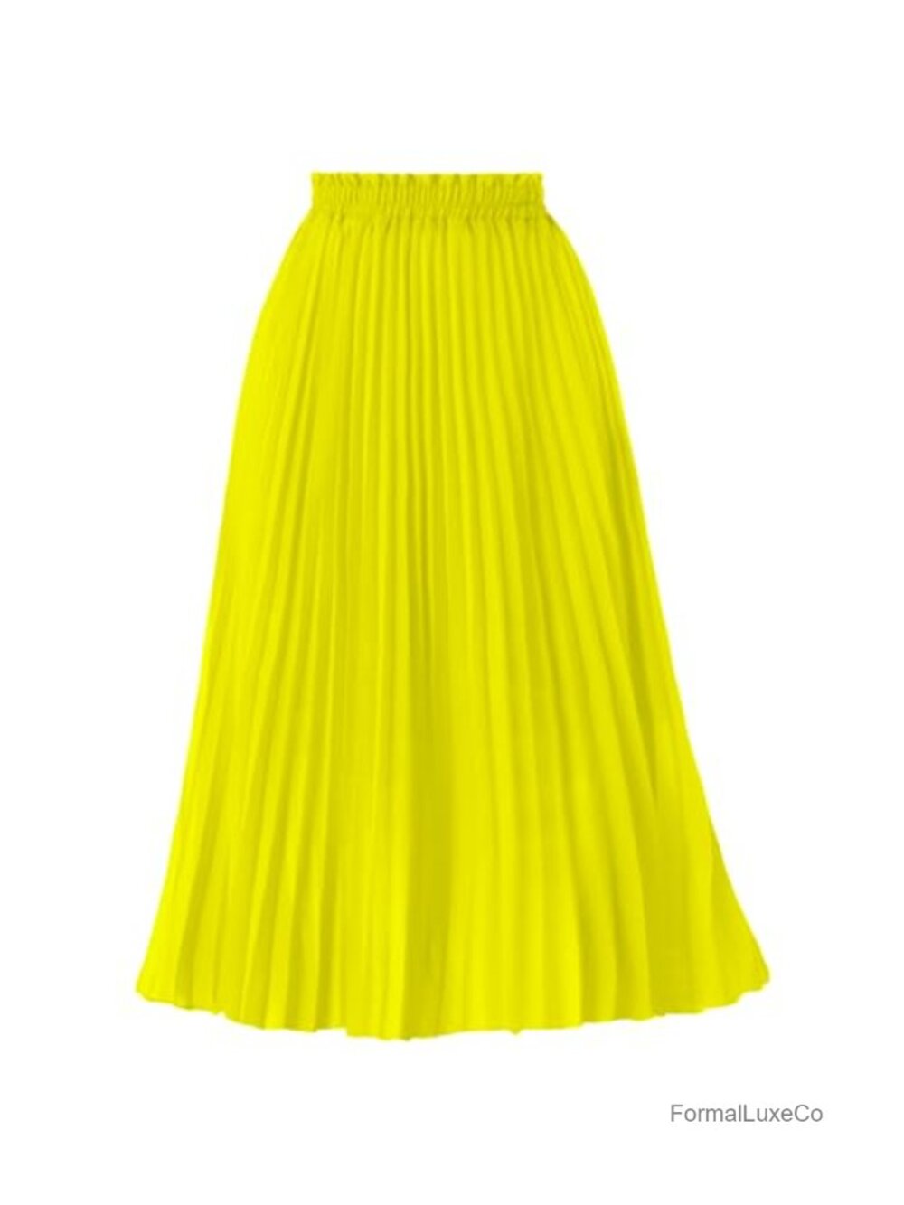 Pleated A-Line High Waist Flowy Midi Skirt Wrinkle Resistant Polyester
